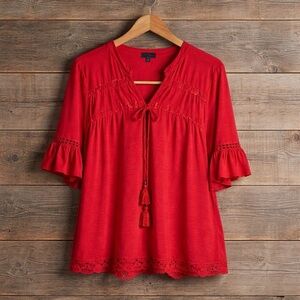 Red Artesia Top with Tassel Tie - L